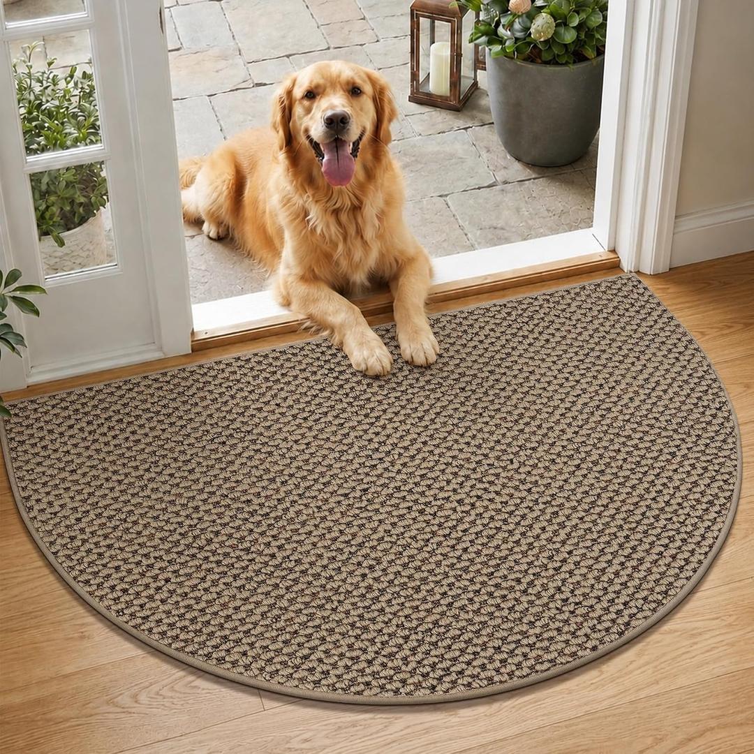 Dirt Trapper Door Mat 26" x 40", Non-Slip, Half Circle, Beige