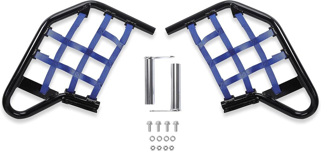  Nerf Bars Foot Pegs Compatible with All Years Yamaha Raptor 700 YFM 700 YFM700 YFM700R Side Steps Heel Guards (Black Nerf + Blue Nets)
