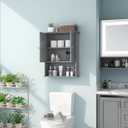 VANIRROR Grey Wall Mounted Bathroom Cabinet 24x30 Inch Wooden Over Toilet Storage Cabinet with 2 Doors, Above Toilet Medicine Cabinets for Bathroom Laundry Room Bedroom Kitchen