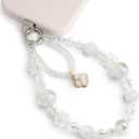 Phone Charm for Women, Anti-Theft Phone Wrist Strap, Hands-Free & Detachable Cellphone Lanyard Chain with Tether Tab (Milky Gleam)