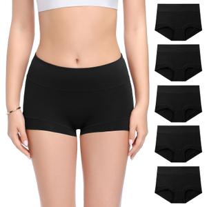 Molasus Womens Cotton Boy Shorts Panties Ladies High Waisted Full Coverage Stretch Underwear Multipack(Regular&Plus Size) (Large, Black)