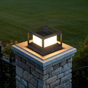 Solar Post Light Outdoor, 9.1" Modern Pillar Lamp Waterproof, Aluminum Column LED Lantern Fence Deck Cap Lights Dusk to Dawn, 3000K Landscape Lighting for Patio Driveway Pathway Garden Entrance, 9.1"L×9.1"W×6.5"H