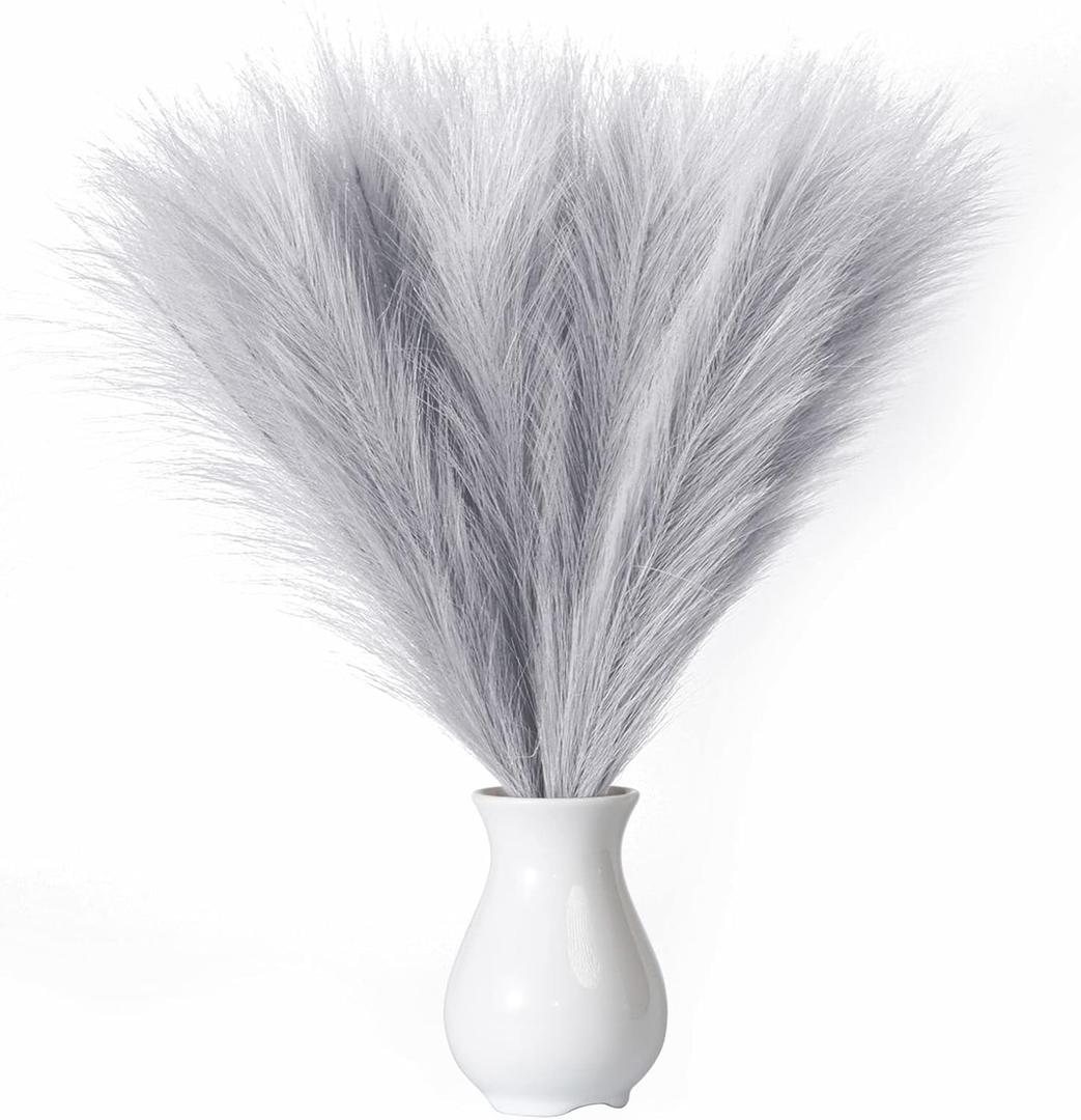 Faux Pampas Grass, 18"/45cm Artificial Pampas Grass Fluffy 6 Stem pompous Grass Flower Arrangement for Boho Home Wedding Decoration(Grey)