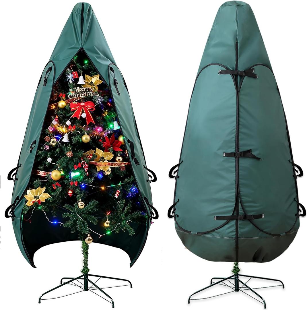 Upright Christmas Tree Bag 9 Ft Upright Christmas Tree Storage Bag 9 Foot Tree, Christmas Tree Cover for Upright Storage Fit 8 Ft / 9 Ft / 10 Ft, Artificial Christmas Tree Storage Bag (Green)