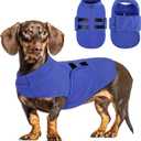 Queenmore Soft Fleece Dog Jacket, Warm Winter Coats with Leash Hole, Dachshund Sweaters for Dogs Cats Boy or Girl (Blue, L)