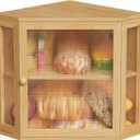 BEWISHOME Corner Bread Box,Bread Box for Kitchen Countertop,Double Layer Bamboo Wood Large Capacity Bread Storage Bin with Acrylic Wavy Door Panel(Meduim) 99ZMX01Y