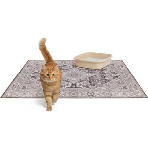 Lovewag Pets Cat Litter Mat 2 Pack - Large 36x48 Machine Washable Easy Clean Non-Slip Waterproof Mats for Cats - Caramel Creme