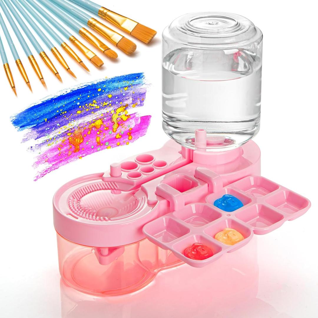 3rd Gen Paint Brush Cleaner Tool, Paint Brush Washer with Water Circulation, Portable Painting Station for Beginners, Artists and Adults - Indoor & Outdoor Use, Bonus 10 Paint Brushes