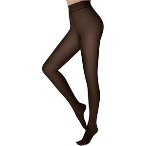 JOYNÉE Women Fleece Lined Tights, Warm Sheer Pantyhose Leggings Thick Translucent Thermal Stockings,Black,Size L-XL