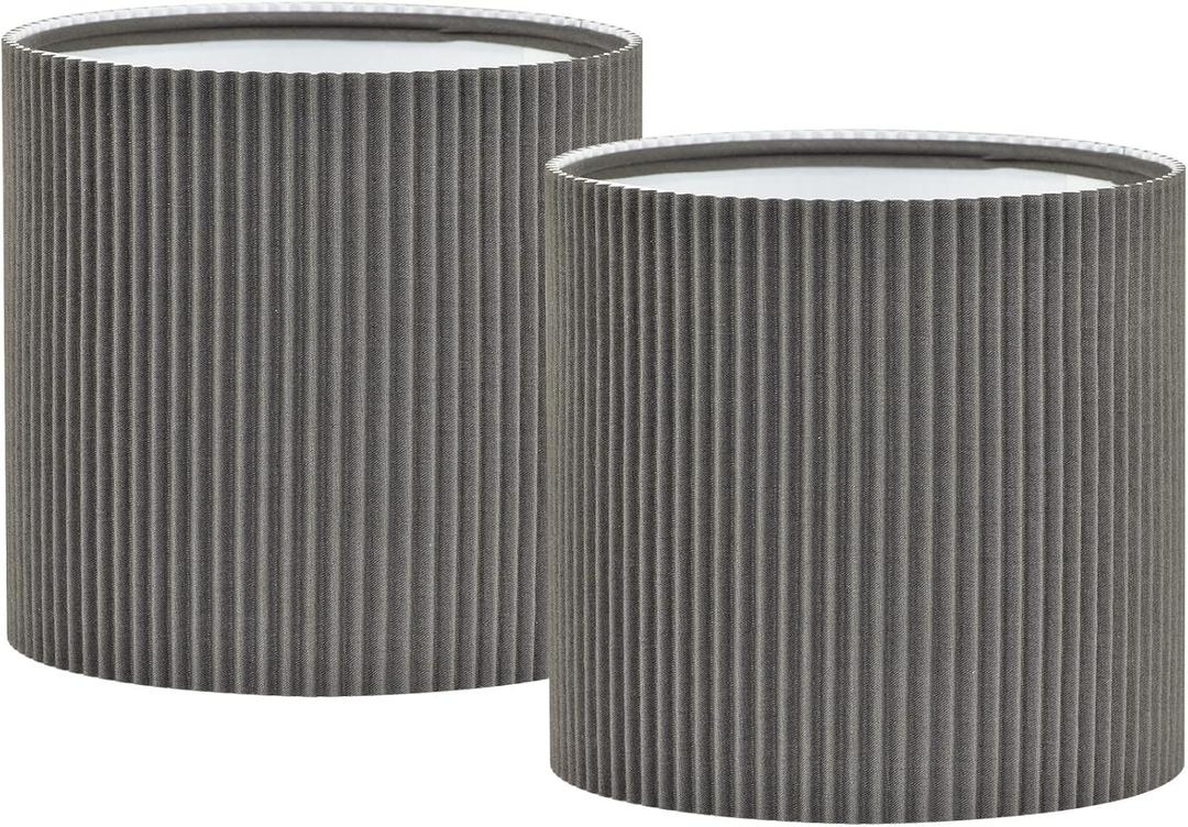 LAMPWELL KETTE Clip-on Pleated Fabric Lamp Shades for for Table Chandelier Wall Lamp,Set of 2,Small Drum,5.4"5.4"H5.2",TC fabric,Handmade,Modern Trendy Decorative,ONLY FOR CANDLE BULB,Slate