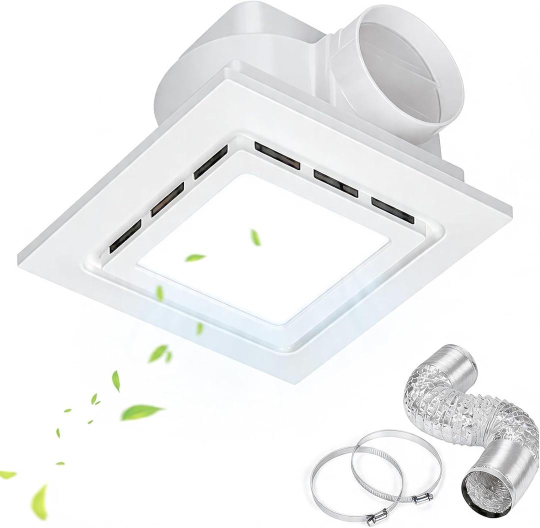 12" Ultra Quiet Bathroom Exhaust Fan with 6500K LED Light, 1.0 Sone 110 CFM, 9.8x9.8 Mount, 4" Duct Ceiling Ventilation Fan for Bathroom, Restroom & Laundry Room, Medium