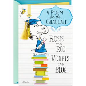 Hallmark Peanuts Graduation Card with Sound (Snoopy, Cap and Gown) for High School, Kindergarten, Middle School, College and College Graduates