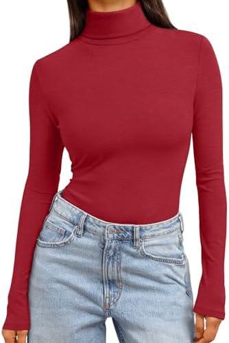 Trendy Queen Women's Turtleneck Long Sleeve Shirts Spring Fashion Basic Thermal Underwear Tops Winter Clothes 2026, Size: Small
