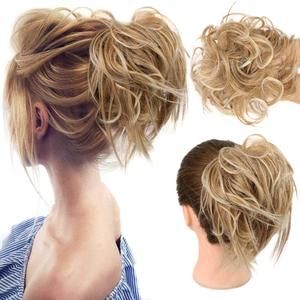 HMD Tousled Updo Messy Bun Hair Piece Hair Extension Ponytail With Elastic Rubber Band Updo Extensions Hairpiece Synthetic Hair Extensions Scrunchies Ponytail Hairpieces for Women (27T613(Honey Blonde Mix Bleach Blonde))
