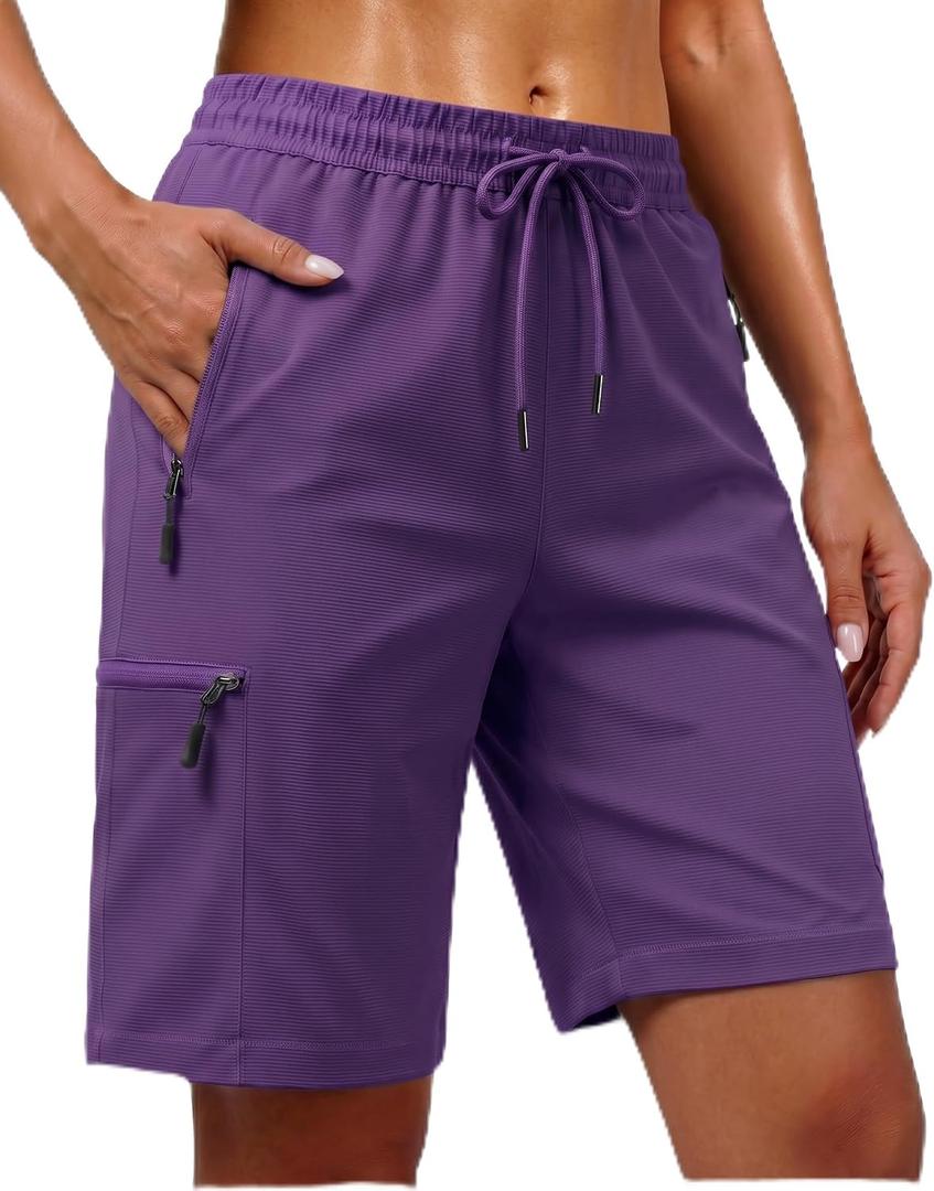 Ommiivex 7 Inches Inseam Women Hiking Casual Shorts Athletic Running Workout High Waisted with Pocket Mid Rise Comfortable