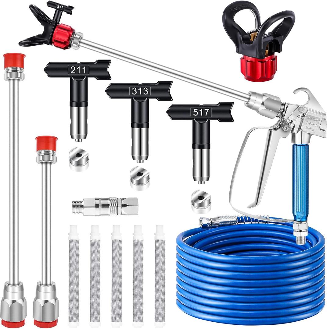 14Pcs Airless Paint Sprayer Gun Kit for DIY, 3600PSI Airless Spray Gun with 25Ft High Pressure Hose & 3Pcs Reversible Spray Tips & 2Pcs Extension Rod & 5Pcs Filters & Nozzle Seat