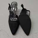 Coutgo Women Rhinestone Heels Kitten High Satin Pumps Pointed Toe Sparkly Sexy Wedding Dress Shoes (8.5, Black)