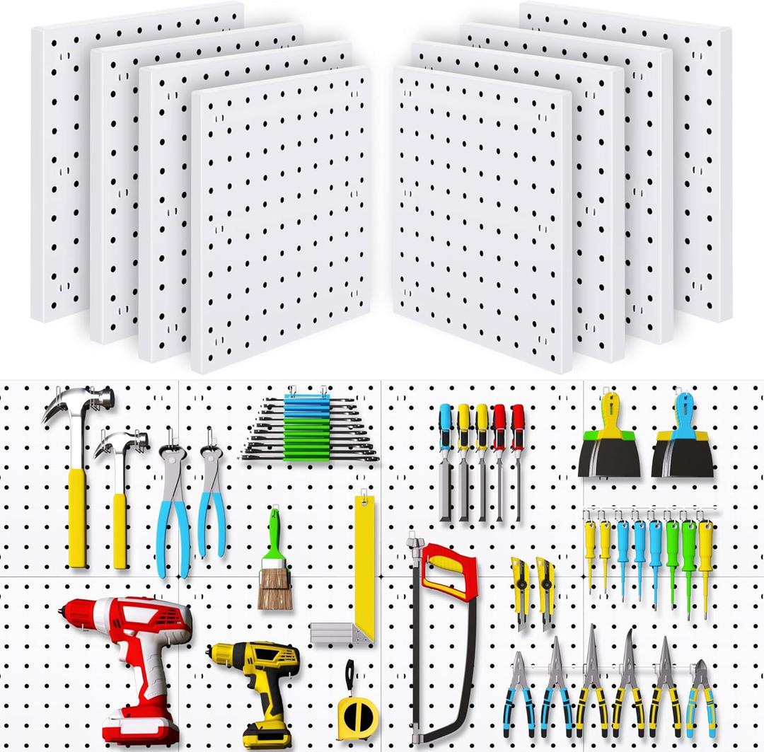 8Pcs Pegboard, Peg Board, Pegboard Wall Organizer, Mount Display Pegboard Kits fit Pegboard Storage, Small Pegboard for Craft Room Garage Kitchen, Peg Boards for Walls - White Pegboards Panels