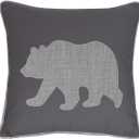 Bear Pillow Covers Decorative Cotton Linen Embroidered Cushions Covers 18x18 Inches (Grey)