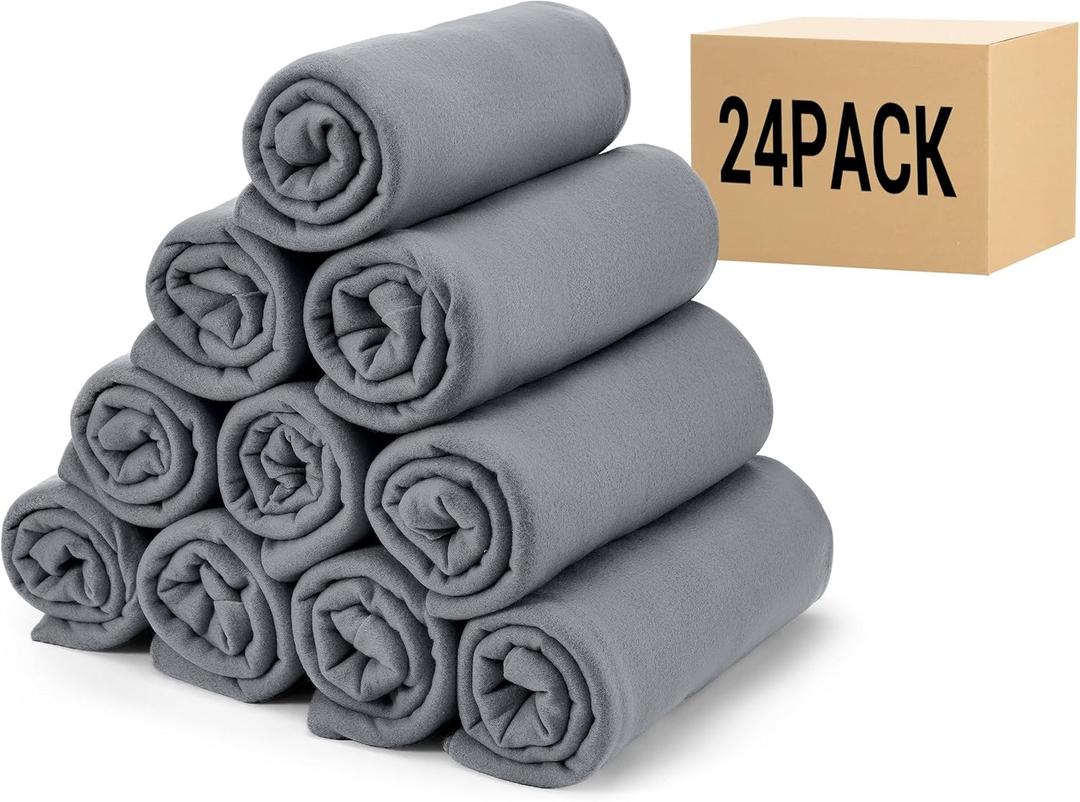 CULVE 24 Pack Fleece Throw Blanket 50x60 - Soft Lightweight Blankets in Bulk for Wedding, Gifts Pet Home Bed Sofa Couch Office Travel(Gray)