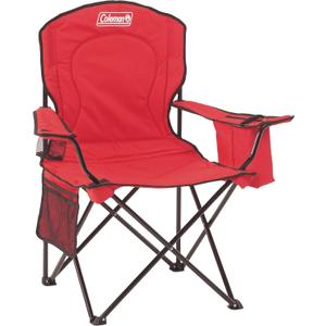 Coleman Portable Camping Chair with 4-Can Cooler, Cushioned-Seat & Back with Side Pockets & Cup Holder, Carry Bag Included, Great for Camping, Tailgating, Firepits, Patio, & More (Red)
