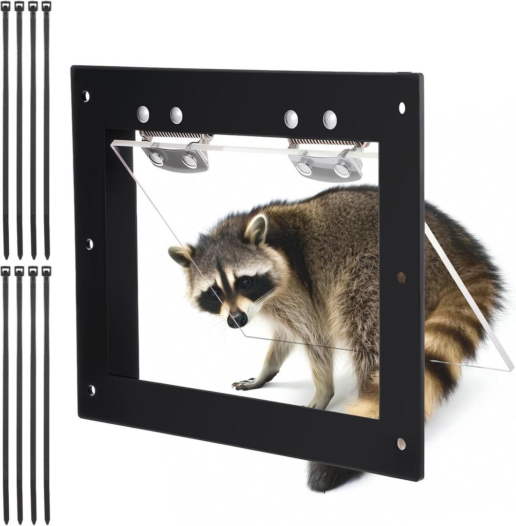 Raccoon One Way Eviction Door with 8 Tie Tapes,10.4inch Inimitable Outside Live Trap Raccoon Repellent,Easy to Install,Dog Proof Eviction Possum Trap for Attics Home Farms