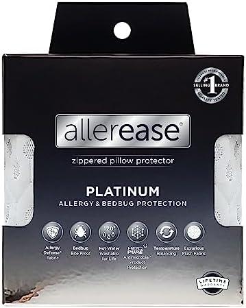 AllerEase Platinum Allergy Defense Particles Proof Temperature Balancing Luxurious Plush Fabric Machine Washable Bedbug Bite Proof Durable Zippered Pillow Protector, King Size, White