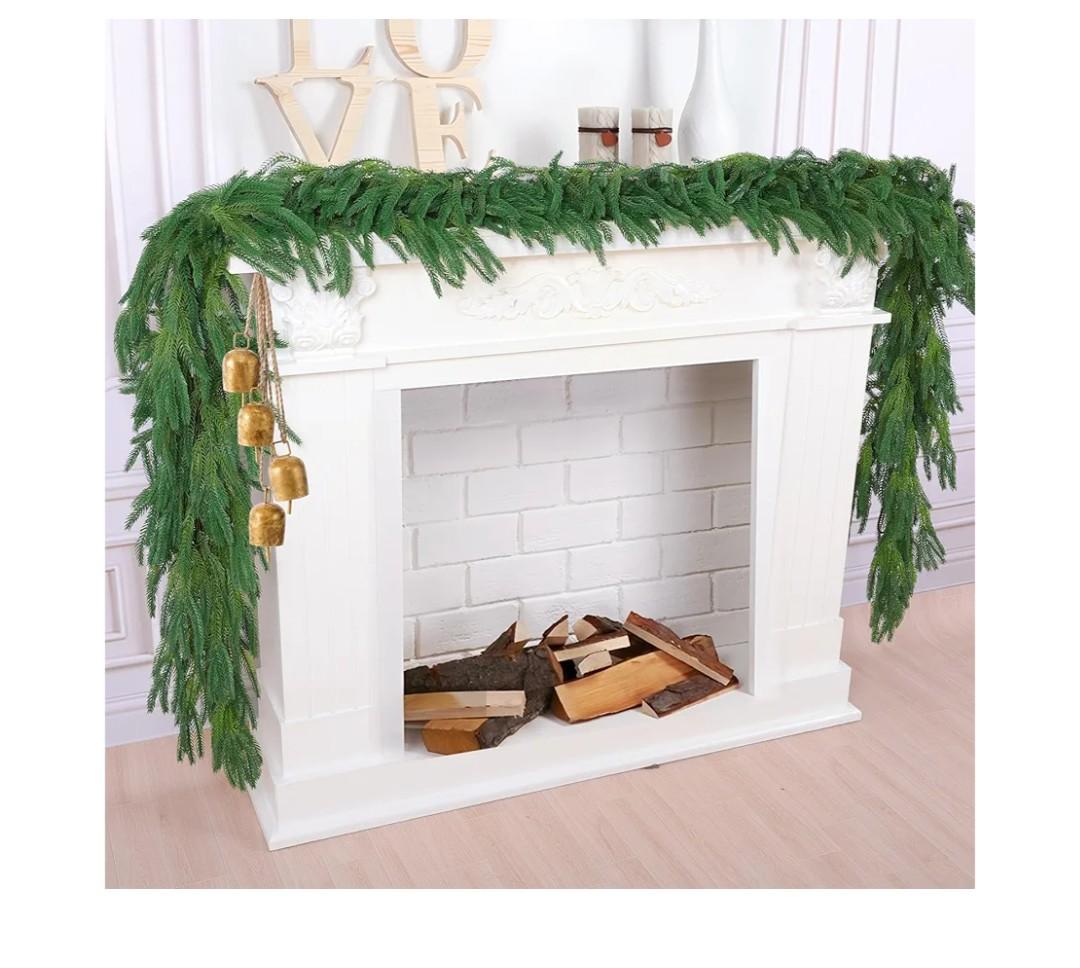 Hananona 9 Ft 2 Pcs Artificial Norfolk Pine Garlands, Realistic Pine Garland, Green Artificial Greenery Garland for Table, Mantle, Wall, Indoor, Outdoor Winter Christmas Decorations (2, 9 FT)