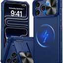 Magnetic For iPhone 17 Pro Case Slide Camera Cover Compatible with Magsafe Kickstand Military Grade Protection Shockproof Rugged Case For iPhone 17 Pro,Blue