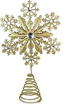 Christmas Tree Topper,Lighted Glitter Snowflake Tree Topper with Neon Lights for Christmas Tree and Holiday Seasonal Decoration(Gold)