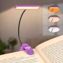 Gritin Rechargeable Book Light for Reading in Bed with 19 LED &Memory Function-Eye Caring 3 Color Temperatures,5 Brightness Levels,90 Hrs Runtime Flexible Goose Neck Clip on Light-Dark Purple
