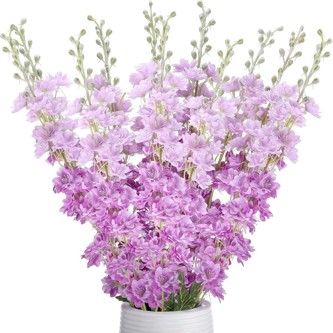 12 Pcs Delphinium Artificial Flowers, 33.5'' Long Stem Lifelike Faux Silk Flower Fake Look Real Bouquet for Tall Vase DIY Wedding Party Home Kitchen Arrangement Decor(Purple)