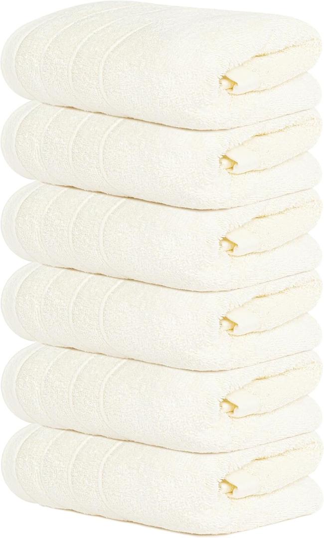 Tens Towels Pack of 6 Hand Towels, 100% Cotton, Lighter Weight, Quick to Dry, 16 x 28 Inches, Super Soft & Absorbent, Perfect for Bathroom & Kitchen, Cream