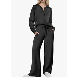 Women's 2 Piece Outfits 2025 Casual Half Zip Wide Leg Pants Tracksuit Sets Lounge Set Travel Vacation Sweatsuits
