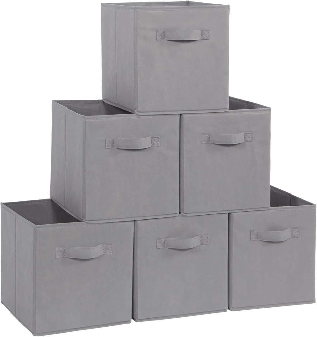 Storage Cubes - STORAGE MANIAC, 11 Inch Collapsible Storage Bins with Handles, 6 Pack Fabric Foldable Bins for Organization, Durable Storage Bins for Closet, Shelves, Offices, Toys, Grey