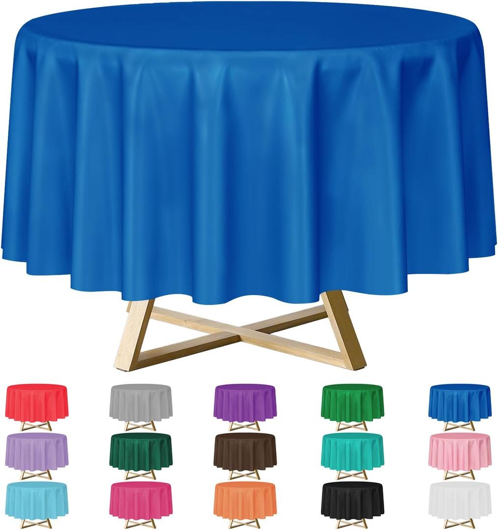 YSYJ 12 Pack Royal Blue 84 Inch Disposable Plastic Tablecloths Round Table Cloth Plastic Table Cover for Parties