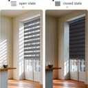 AOSKY Cordless Zebra Blinds for Windows Pull Down Roller Window Shades Dual Layer Light Filtering Privacy for Day and Night, Free-Stop Door Shades for Home Easy to Install (36" W X 72" H, Grey)