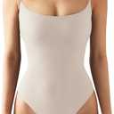 SUUKSESS Women Sexy Square Neck Thong Bodysuit Backless Cami Bodysuit Top (Small, Lvory Apricot)