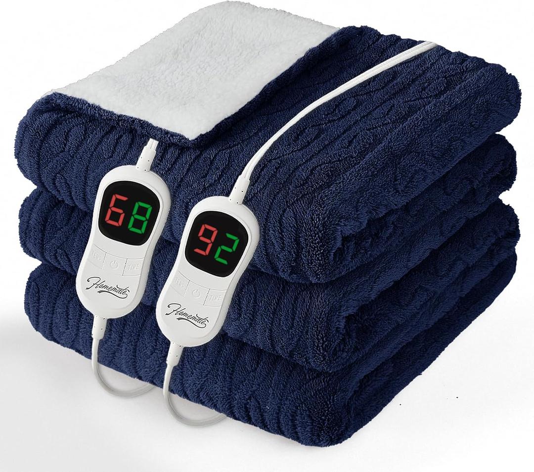 Homemate Electric Heated Blanket Queen - 84"x90" Heating Bed Blankets Throw with 10 Heating Levels 8 Hours Auto Off Fast Heating Over-Heated Protection Ultra Soft Warm Flannel ETL Certified (11-abyss)