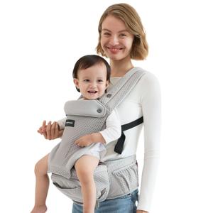 Momcozy Baby Carrier with Hip Seat, 2-in-1 Forward-Facing Carry for Active Babies, Detachable Hands-Free Carrier up to 44lbs, Breathable Infant Carrier Fits Waist Sizes up to 45 Inches, AirMesh Grey 