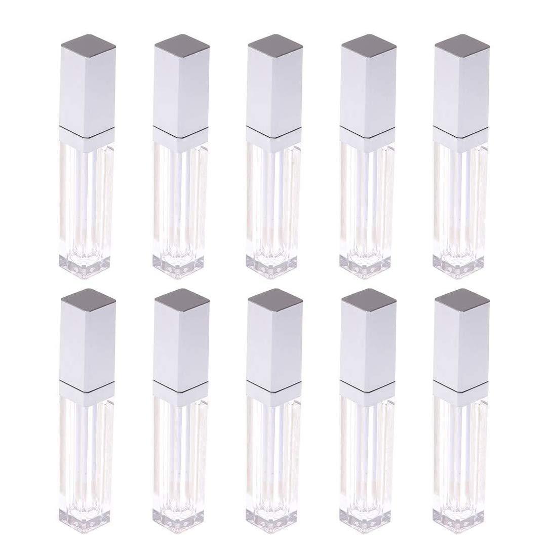 10 Pcs 7.5ml Plastic Square Clear Lip Gloss Tubes Vials with Mirror LED Light Lip Glaze Tube Bottles Refillable Makeup Lipstick Tube DIY Cosmetic Container Travel for Woman Girl(Silver)