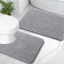 OLANLY Bathroom Rugs Sets 2 Piece, Soft Absorbent Chenille Bath Mats and U-Shaped Contour Toilet Mat Area Rug Set, Machine Washable Bath Carpet, Home Decor Accessories(30"x20"+24"x20", Grey)