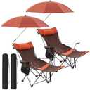 Yuntau 2 Set Reclining Beach Chairs with UPF 50+ Umbrellas Shade, Upgraded Heavy Duty Portable Folding Lounge Camping Chair with Canopy Removable Footrest & Headrest for Outdoor Patio(Grey, Black)