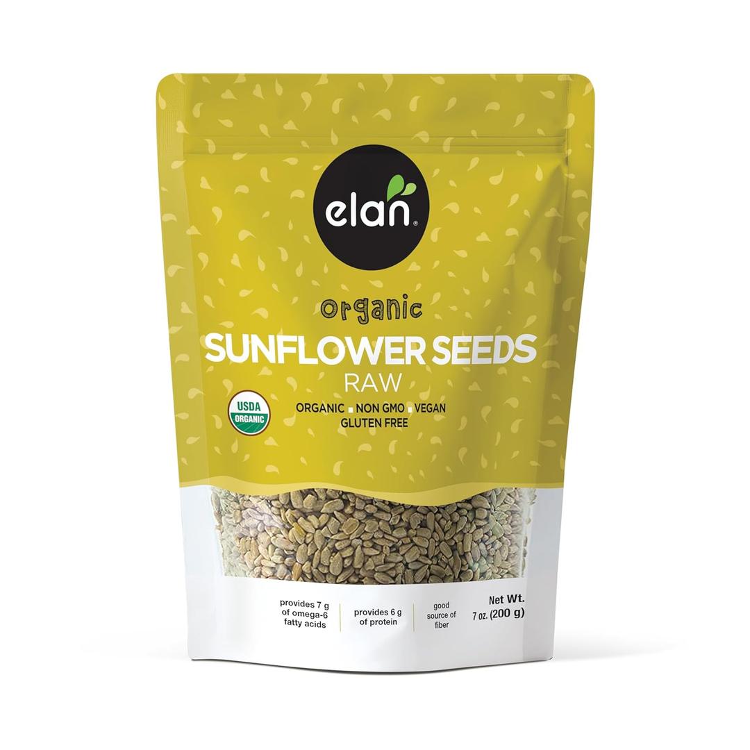 3 x Elan Organic Raw Sunflower Seeds, 7.1 oz, Unsalted Kernels, Shelled Seeds, No Shell, Non-GMO, Vegan, Gluten-Free, Kosher, All Natural Snacks & Toppings