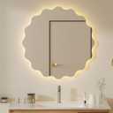 QDSSDECO 23" x 23" Wavy Round LED Wall Mirror, Backlit, Anti-Fog,3 Colors