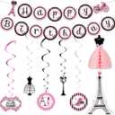 Outus Paris Birthday Party Decorations Set, Eiffel Tower Themed Decoration for Oh La La Baby Shower, Paris Banner Honeycomb Centerpiece Cutout Hanging Swirl Decoration for Theme Party Supplies