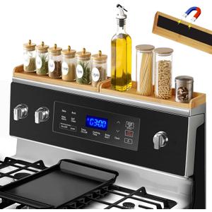 30" Magnetic Stove Top Shelf,Over Stove Shelf,Wooden Over Oven Shelf,Heat-Resistant Stove Shelf for Back of Stove, Space-Saving Kitchen Storage (Wood Color, 1 Layer 2pcs)