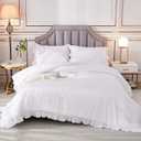 Comforter 3 PCS - 1 Frilled Comforter with Ruffle Edge Corners and 2Pillow Cases - 600 T C - 3 PC Comforter Set White/Twin XL