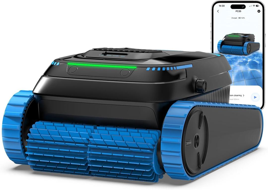 Cordless Robotic Pool Cleaner, 5,000 GPH with 150μm Filter, Floor/Wall/Waterline Cleaning, Smart Zigzag Navigation, 5,200mAh Battery, App-Controlled Presets for Inground & Above Ground Pools