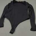 QINSEN Women's Sexy Square Neck Bodysuit Long Sleeve Double Lined Shirt Tops (Medium, Dark Grey)